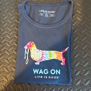 Life Is Good Wag On Dog Tee - Navy with Multicolor Graphic